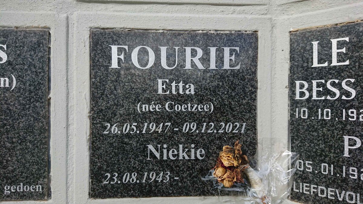 FOURIE  Niekie 1943- &amp; Etta COETZEE 1947-2021