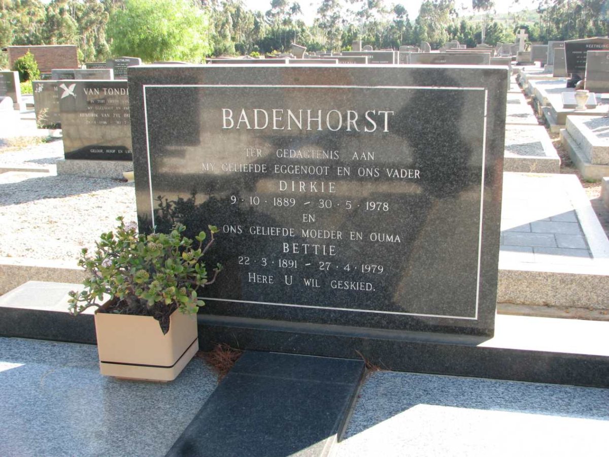 BADENHORST Dirkie 1889-1978 &amp; Bettie 1891-1979