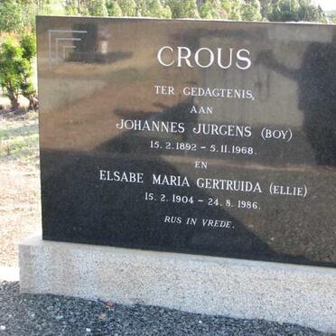 CROUS Johannes Jurgens 1892-1968 &amp; Elsabe Maria Gertruida 1904-1986