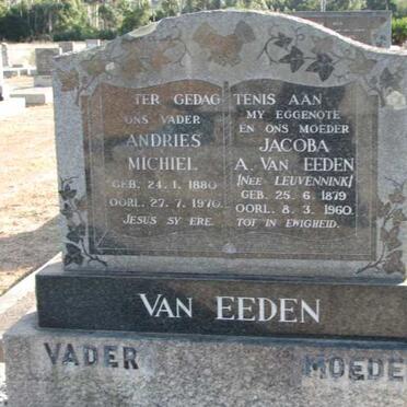 EEDEN Andries Micheil, van 1880-1970 &amp; Jacoba A. LUEVENNINK 1879-1960