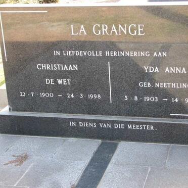 GRANGE Christiaan De Wet, la 1900-1998 &amp; Yda Anna NEETHLING 1903-1992