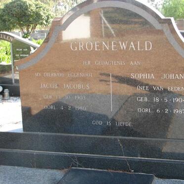 GROENEWALD Jacob Jacobus 1903-1980 &amp; Sophia Johanna VAN EEDEN 1904-1987