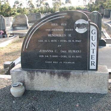 GUNTER Hendrikus H. 1876-1947 &amp; Johanna C. HUMAN 1886-1957