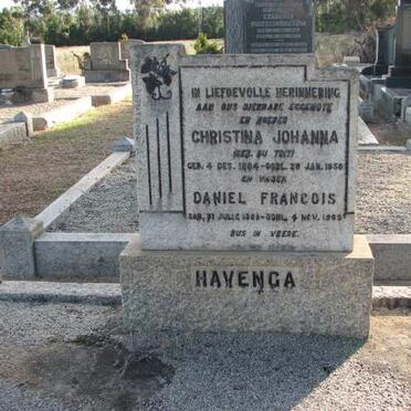 HAVENGA Daniel Francois 1883-1965 &amp; Christina Johanna DU TOIT 1884-1950