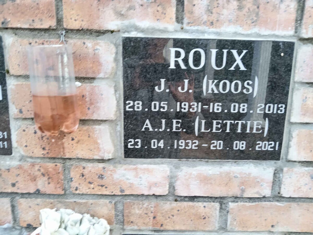 ROUX J.J. Koos 1931-2013 &amp; A.J.E. Lettie 1932-2021