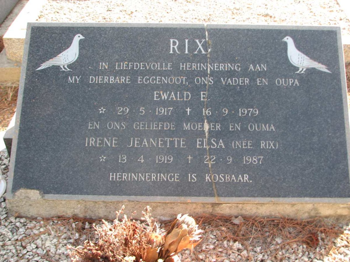 RIX Ewald E. 1917-1979 &amp; Irene Jeanette Elsa RIX 1919-1987