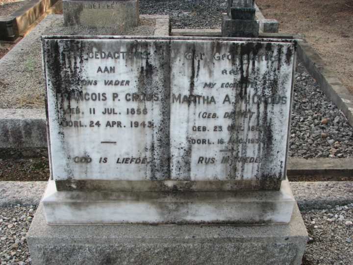 CROUS Francois P. 1856-1943 &amp; Martha A.M. DE WET 188?-1934