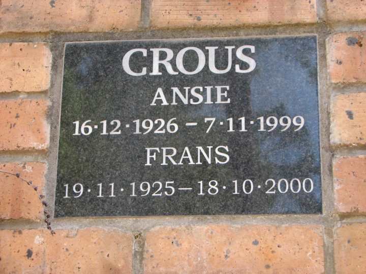 CROUS Frans 1925-2000 &amp; Ansie 1926-1999