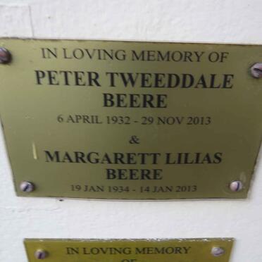 BEERE Peter Tweeddale 1932-2013 &amp; Margaret Lilias 1934-2013