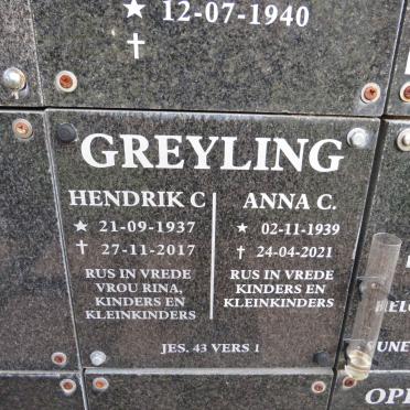 GREYLING Hendrik C. 1937-2017 &amp; Anna C. 1939-2021