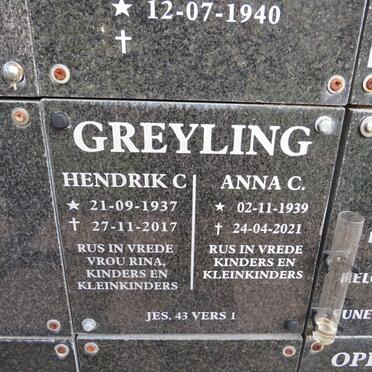 GREYLING Hendrik C. 1937-2017 &amp; Anna C. 1939-2021
