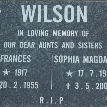 WILSON Frances 1917-1955 :: WILSON Sophia Magdalena 1921-2000