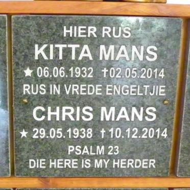 MANS Kitta 1932-2014 :: MANS Chris 1938-2014