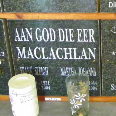 MACLACHLAN Frank Sleigh 1931-2004 &amp; Martha Johanna 1934-2004