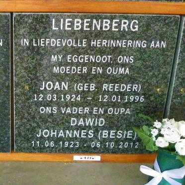 LIEBENBERG Dawid Johannes 1923-2012 &amp; Joan REEDER 1924-1996