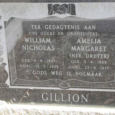 GILLION William Nicholas 1897-1959 &amp; Amelia Margaret DREYER 1889-1977