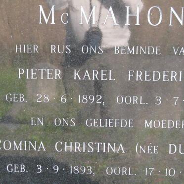 McMAHON Pieter Karel Frederick 1892-1963 &amp; Jacomina Christina DU PREEZ 1893-1977