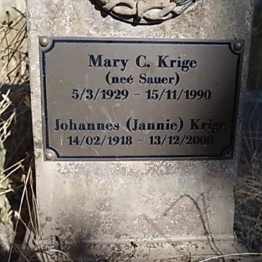 KRIGE Johannes 1918-2000 &amp; Mary C. SAUER 1929-1990