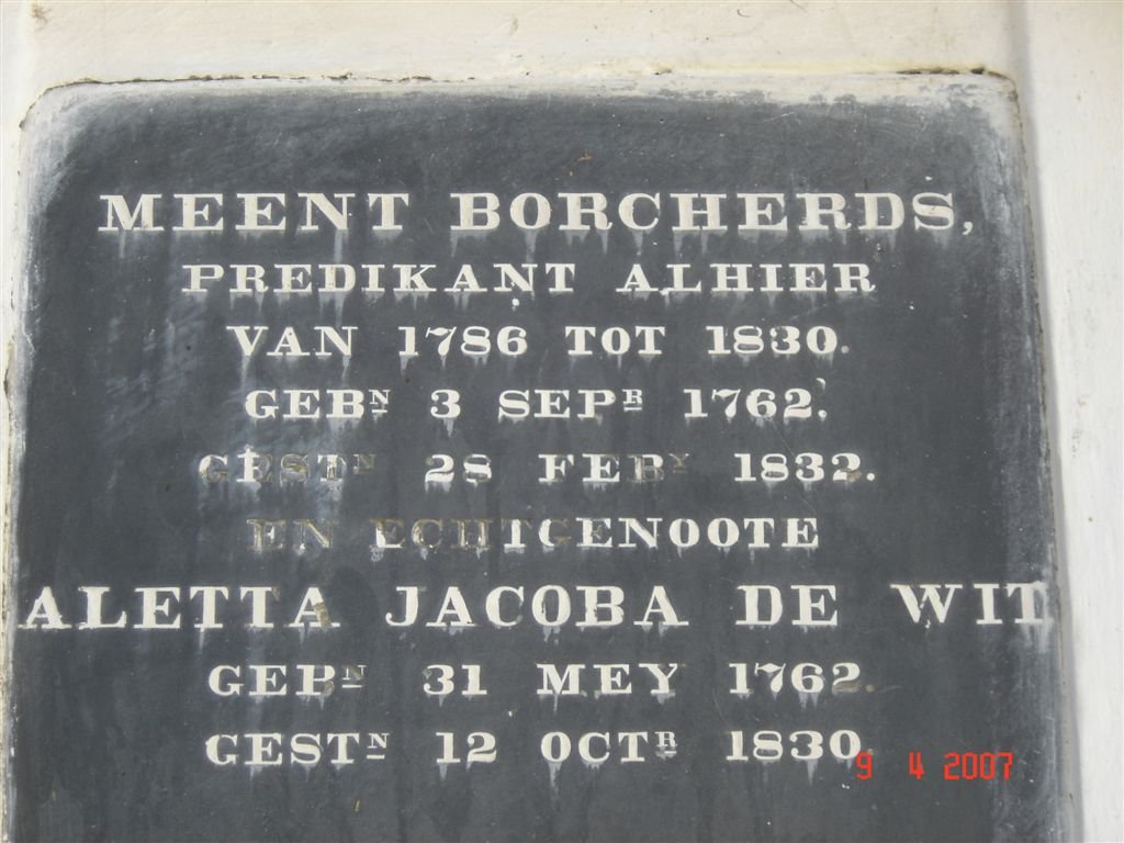 BORCHERDS Meent 1762-1832 &amp; Aletta Jacoba DE WIT 1762-1830