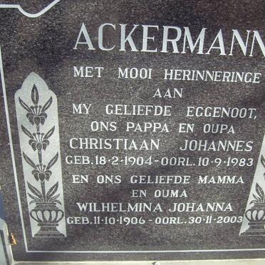 ACKERMANN Christaan Johannes 1904-1983 &amp; Wilhelmina Johanna 1906-2003