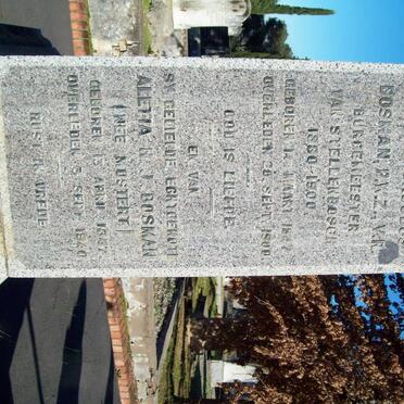 BOSMAN Petrus Jacobus 1847-1900 &amp; Aletta H.J. MOSTERT 1847-1940