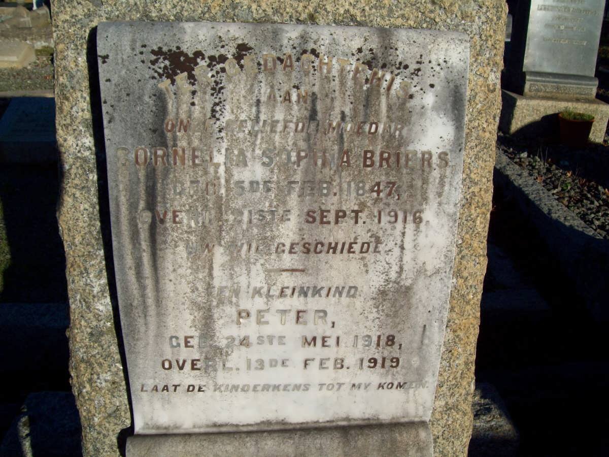 BRIERS Cornelia Sophia 1847-1916 :: BRIERS Peter 1918-1919