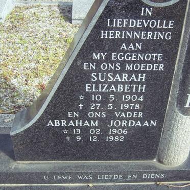 BRUWER Abraham Jordaan 1906-1982 &amp; Susarah Elizabeth 1904-1978