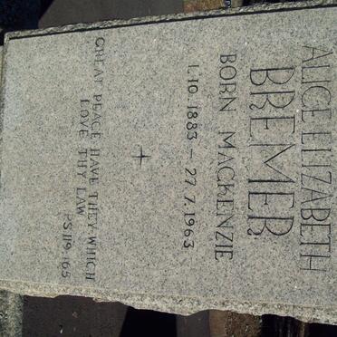 BREMER Alice Elizabeth nee MACKENZIE 1883-1963
