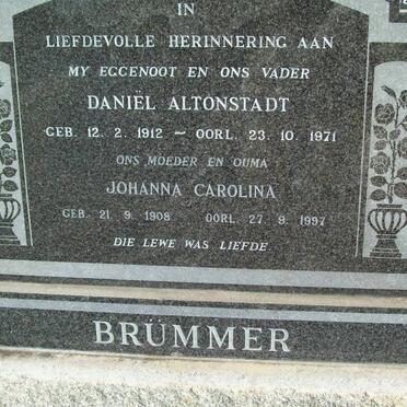 BRUMMER Daniel Altonstadt 1912-1971 &amp; Johanna Carolina 1908-1997
