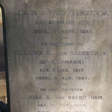 BACKSTROM Johan G.F, von 1812-1898 &amp; Elzabie G. HOFFMANN 1817-1888 :: VON BACKSTROM Jacoba A. 1844-??