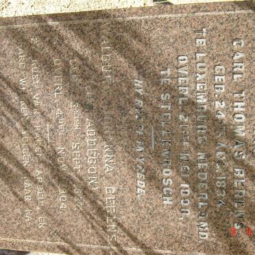 BERENS Carl Thomas 1834-1898 &amp; Walbur? Johanna ADDEGOND 1837-1904