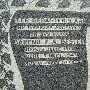 BESTER Barend F.A. 1906-1947