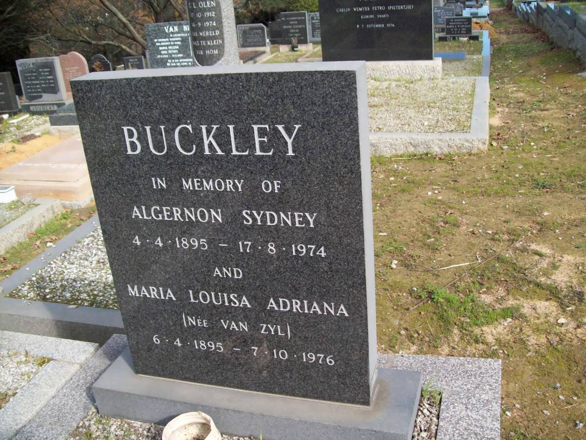 BUCKLEY Algernon Sydney 1895-1974 &amp; Maria Louisa Adriana VAN ZYL 1895-1976