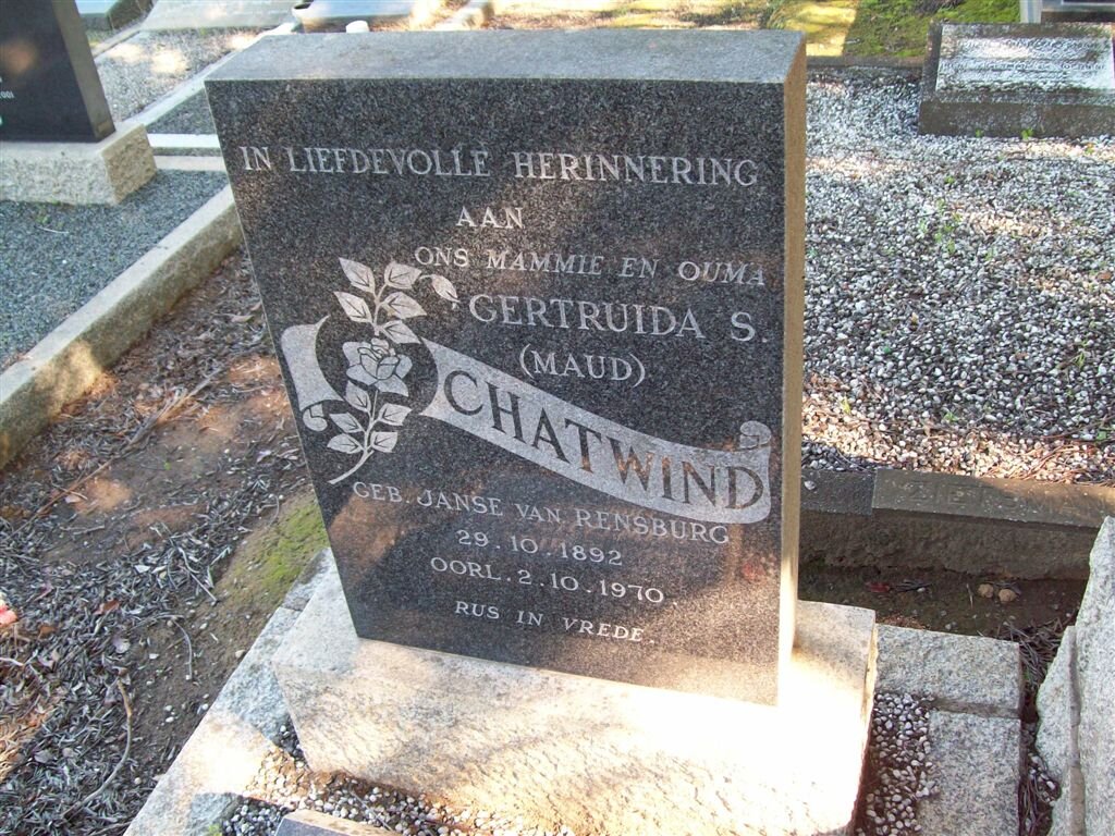 CHATWIND Gertruida S. nee JANSE VAN RENSBURG 1892-1970