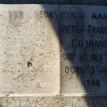 CONRADIE Pieter Francois 1889-1958 &amp; Johanna Elizabeth ACKERMANN nee VAN KUILENBURG 1887-1974