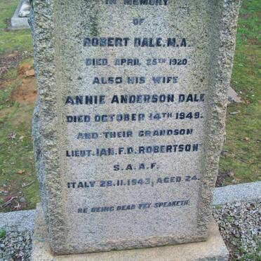 DALE Robert -1920 &amp; Annie ANDERSON -1949 :: ROBERTSON Ian F.D. -1943 :: SHORT Rhoda Catherine nee DALE 18??-??