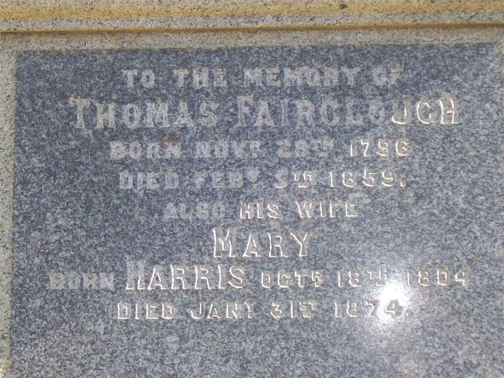 FAIRCLOUGH Thomas 1796-1859 &amp; Mary 1804-1874