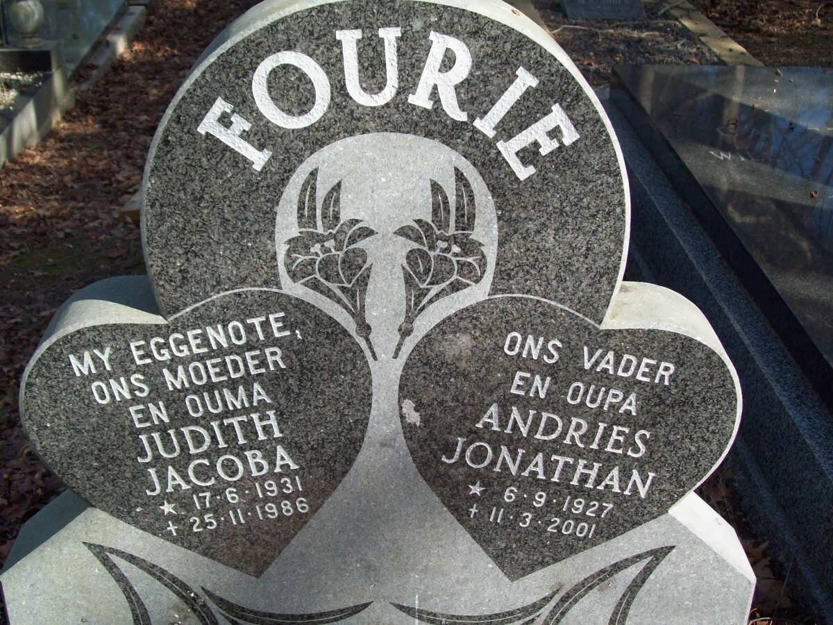 FOURIE Andries Jonathan 1927-2001 &amp; Judith Jacoba 1931-1986