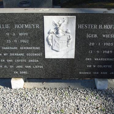 HOFMEYR Willie 1899-1967 &amp; Hester H. WIESE 1905-1989