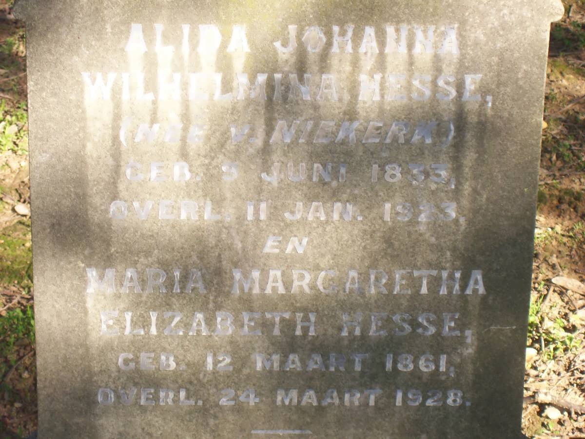 HESSE Alida Johanna Wilhelmina nee V. NIEKERK 1833-1923 :: HESSE Maria Margaretha Elizabeth 1861-1928