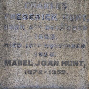 HUNT Charles Frederick 1863-1920 &amp; Mabel Joan 1872-1959