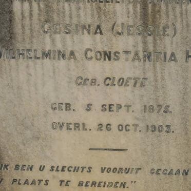 HUGO Gesina Wilhelmina Constantia nee CLOETE 1875-1903
