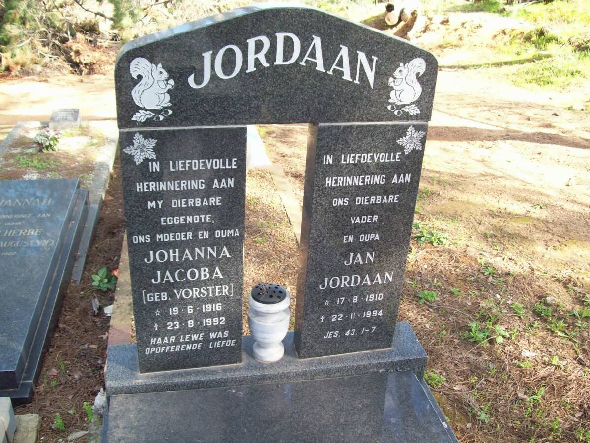 JORDAAN Jan 1910-1994 &amp; Johanna Jacoba VORSTER 1916-1992