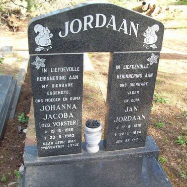 JORDAAN Jan 1910-1994 &amp; Johanna Jacoba VORSTER 1916-1992