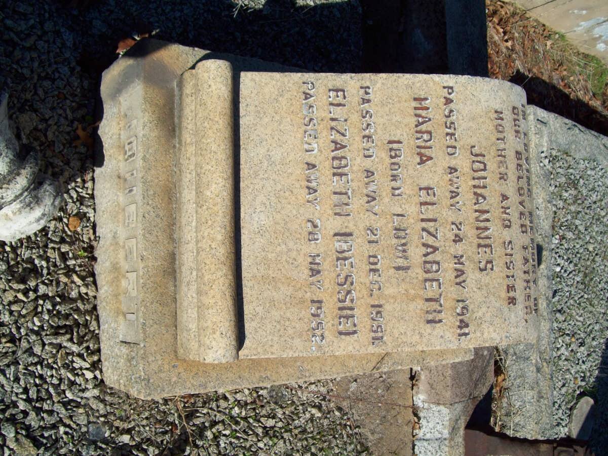 JOUBERT Johannes -1941 :: JOUBERT Maria Elizabeth nee LOW -1951 :: JOUBERT Elizabeth -1952