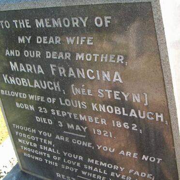 KNOBLAUCH Maria Francina nee STEYN 1862-1921