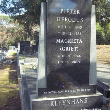 KLEYNHANS Pieter Herodus 1945-1982 &amp; Magrieta 1946-2006
