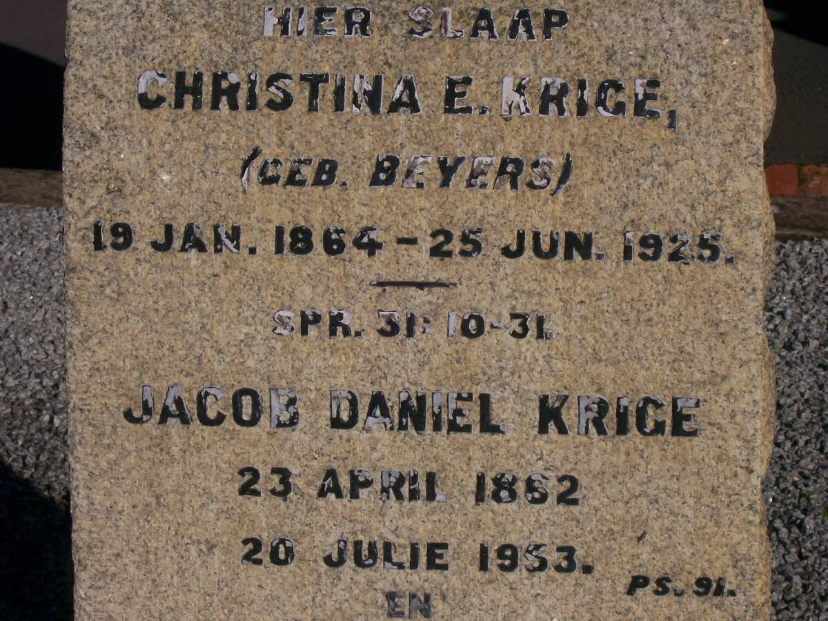 KRIGE Jacob Daniel 1862-1953 &amp; Christina E. BEYERS 1864-1925