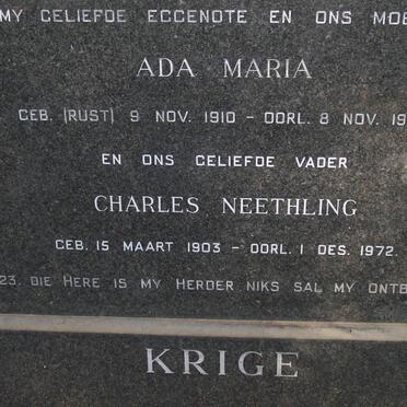 KRIGE Charles Neethling 1903-1972 &amp; Ada Maria 1910-1969