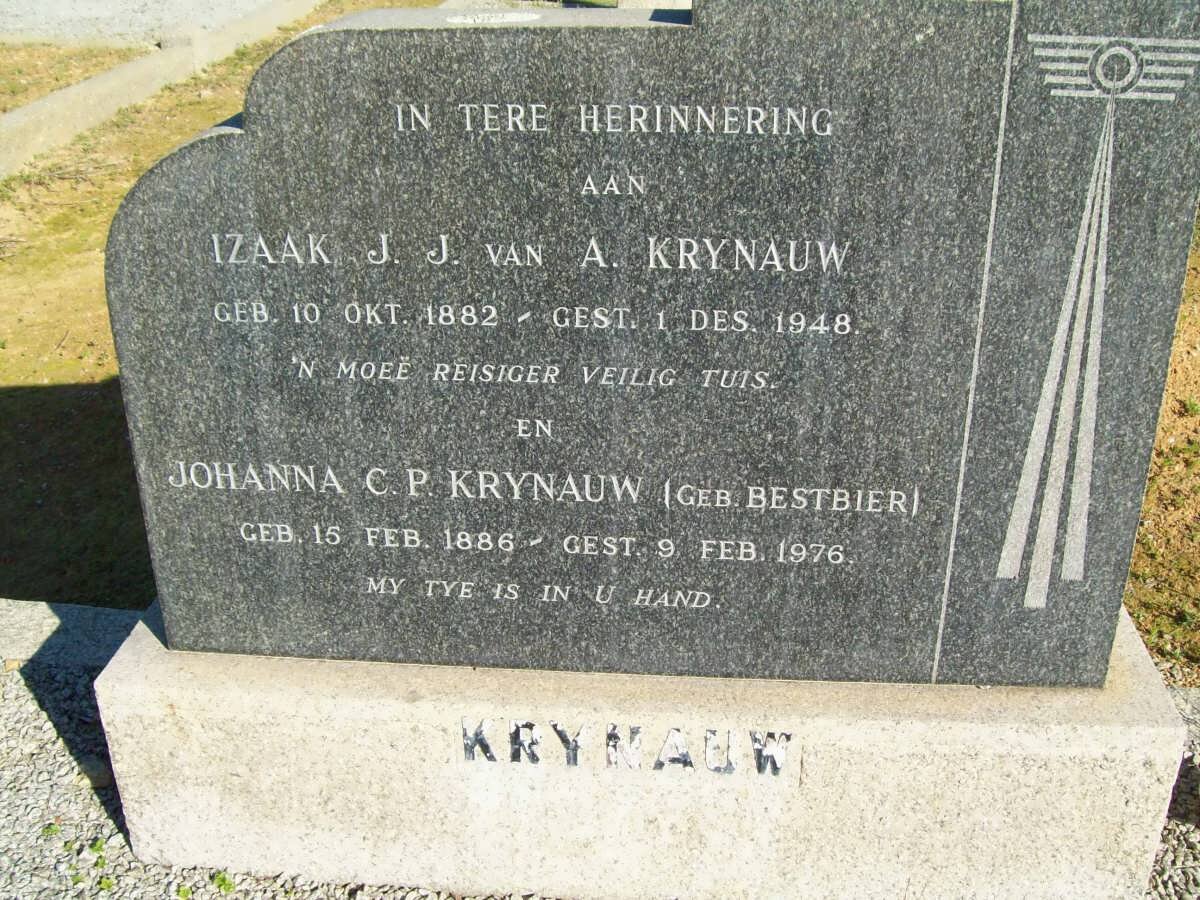 KRYNAUW Izaak J.J. van A. 1882-1948 &amp; Johanna C.P. BESTBIER 1886-1976
